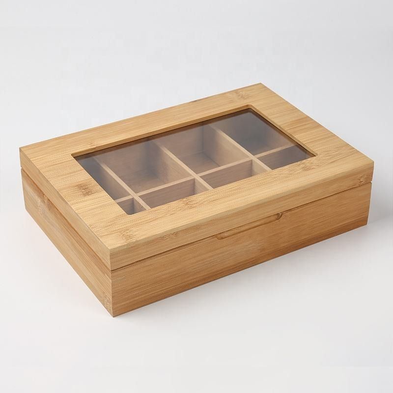 8 칸막이는 나무로 된 스토리지 박스 대나무 티박스 저장함을 결정했습니다