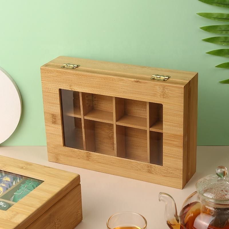 8 칸막이는 나무로 된 스토리지 박스 대나무 티박스 저장함을 결정했습니다