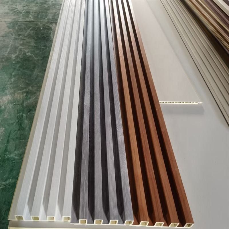 방수 wpc 벽 패널 pvc 필름 나무 플라스틱 wpc 천장 슬래트 클래싱 플러스트 실내 벽 패널