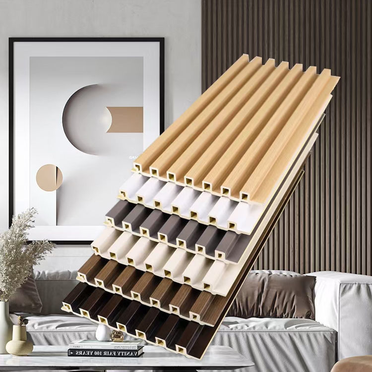 Wpc 벽 패널 실내 장식 실내 보드 목재 플라스틱 복합 Wpc PVC 벽 패널 Wpc 플루트 된 벽 패널 검은 갈래