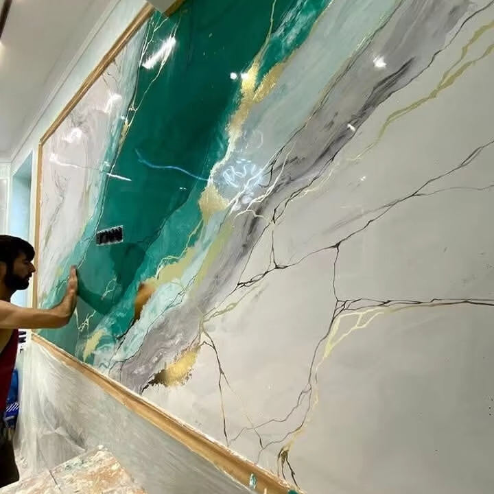 로맨틱한 장식 PVC 대리석 잎 핑크 꽃 UV 대리석 벽 패널 침실 장식