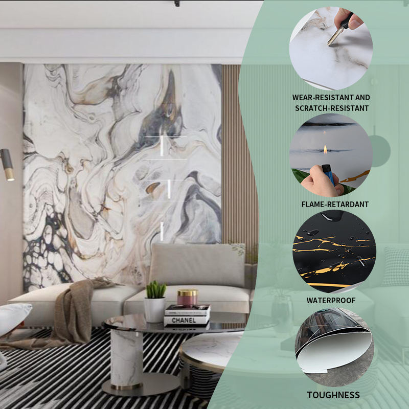 금분 석재 정맥 벽 패널 대리석 패턴 UV 하이글로스 대리석 방습 대형 맞춤 두께 PVC 대리석 시트